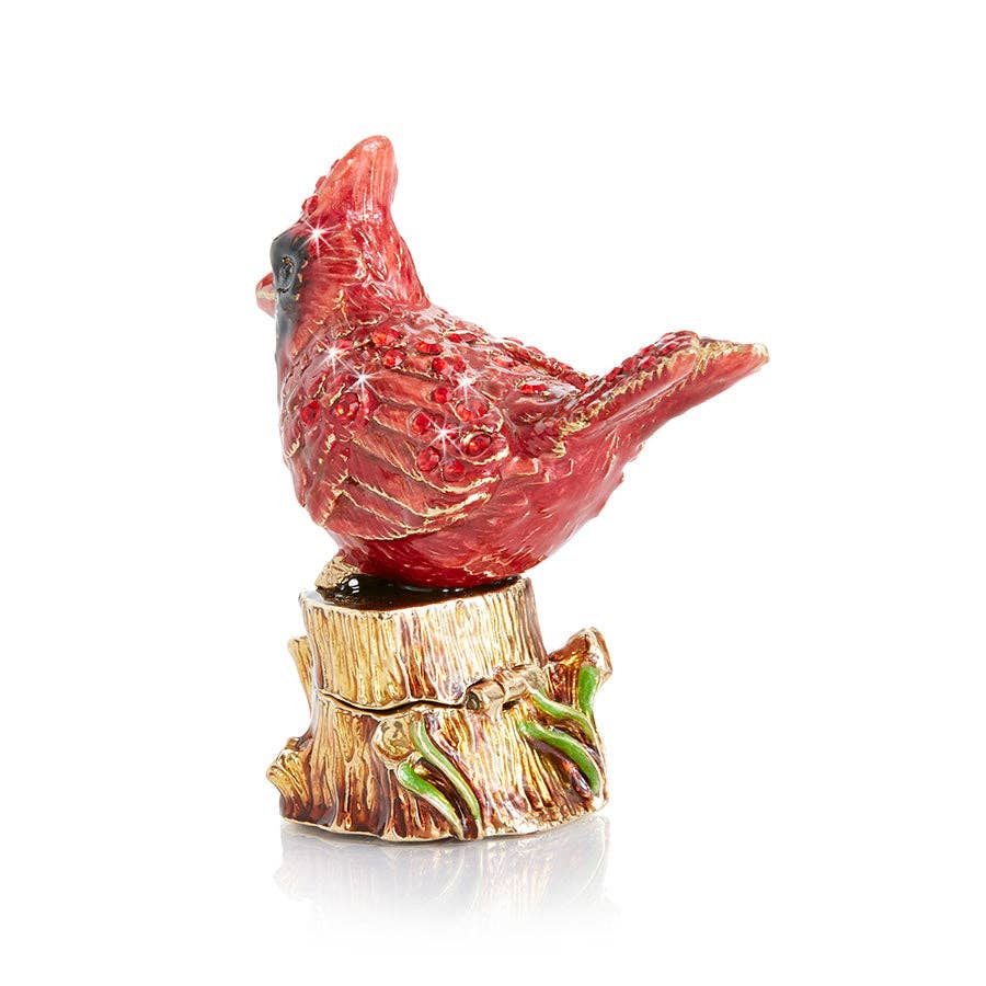 Jay Strongwater Dina Cardinal Decorative Box, Red Swarovski Crystal Enamel Gold-Finished