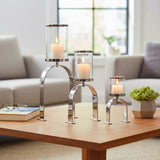 Candle Holders Set of 3 - Silver Metal Pillar, 10/16/22 in.