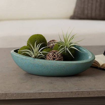 Decorative Bowl - Green Ceramic Abstract Pattern, 18 in.