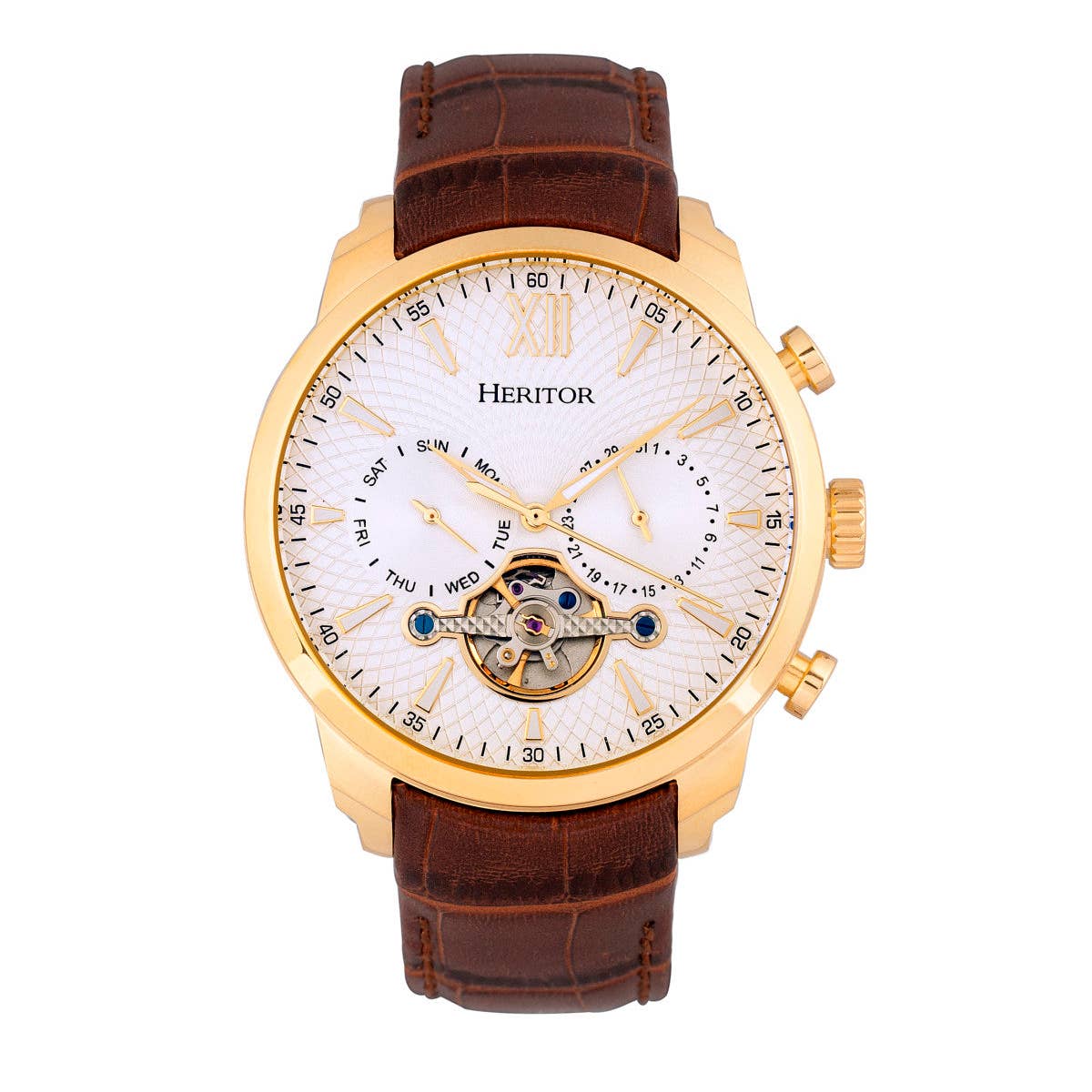 Heritor Arthur Men's Automatic Semi-Skeleton Leather Watch, Style HERHR7904