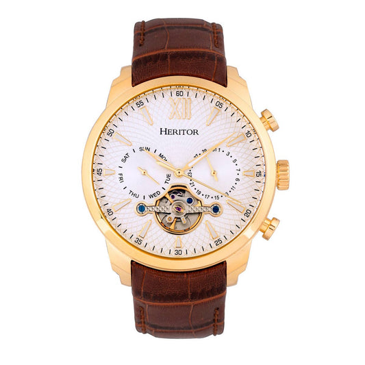Heritor Arthur Men's Automatic Semi-Skeleton Leather Watch, Style HERHR7904