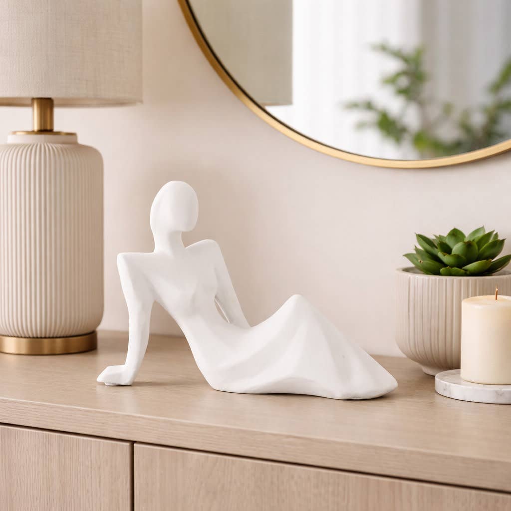 Decorative Sculpture - White Marble Reclining Woman, 8 in.