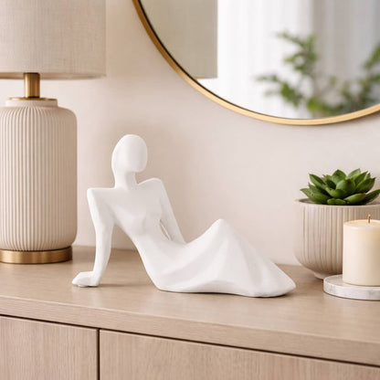 Decorative Sculpture - White Marble Reclining Woman, 8 in.