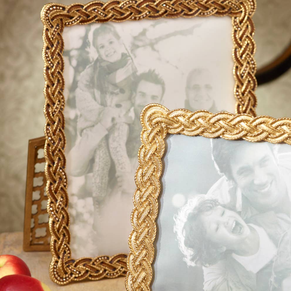 Jay Strongwater Aidan Braided 8" x 10" Enamel Gold-Finished Picture Frame, Amber