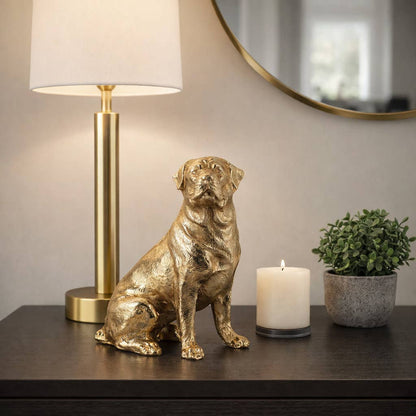 Decorative Figurine - Gold Metal Seated Dog, 7 in.