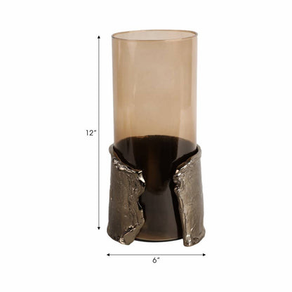 Candle Holder - Brown Glass Transitional Style, 12 in.