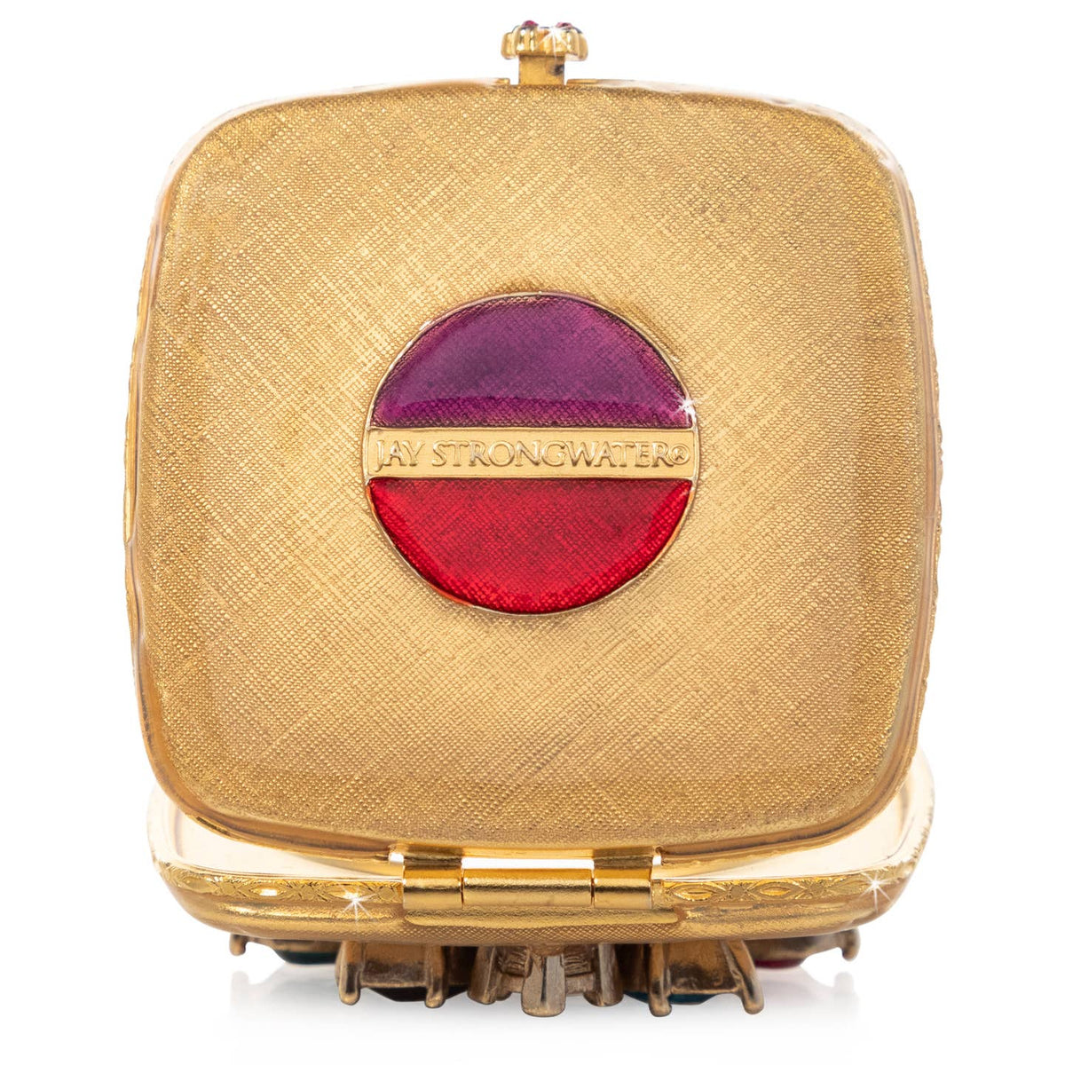 Jay Strongwater Luella Square Jeweled Compact Mirror, Swarovski Crystal Gold-Finished