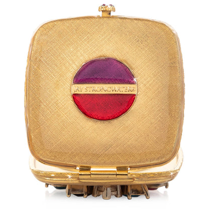 Jay Strongwater Luella Square Jeweled Compact Mirror, Swarovski Crystal Gold-Finished