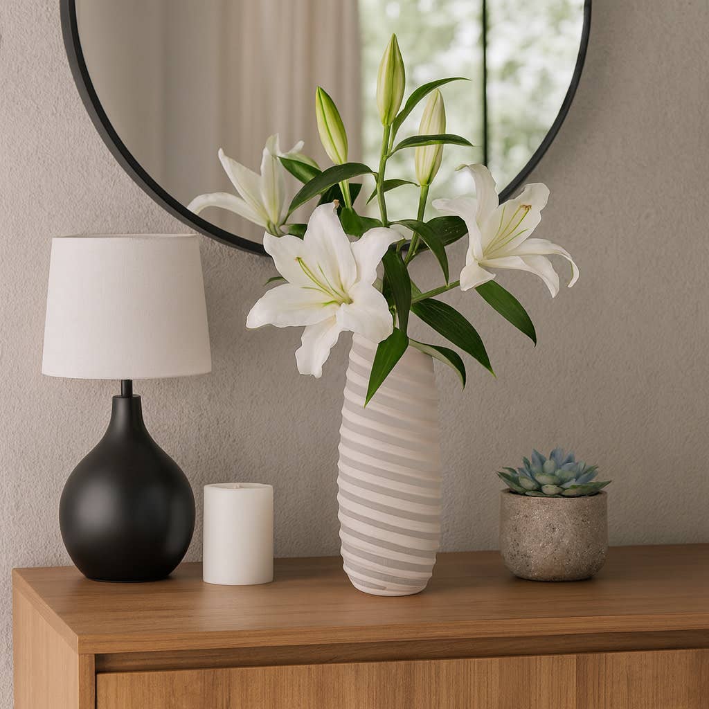 Decorative Vase - Ivory Glass Tall Ribbed Silhouette, 17 in.