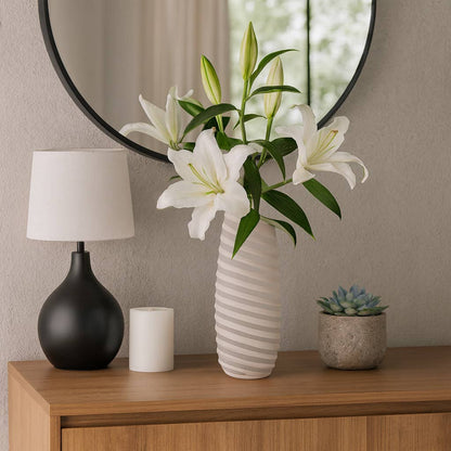 Decorative Vase - Ivory Glass Tall Ribbed Silhouette, 17 in.
