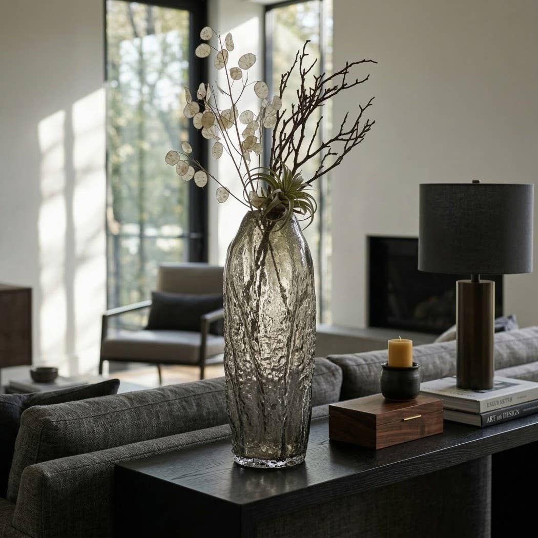 Decorative Vase - Clear Glass Cylinder Textured, 21 in.