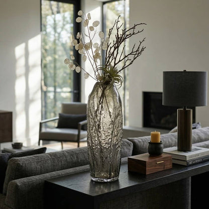 Decorative Vase - Clear Glass Cylinder Textured, 21 in.