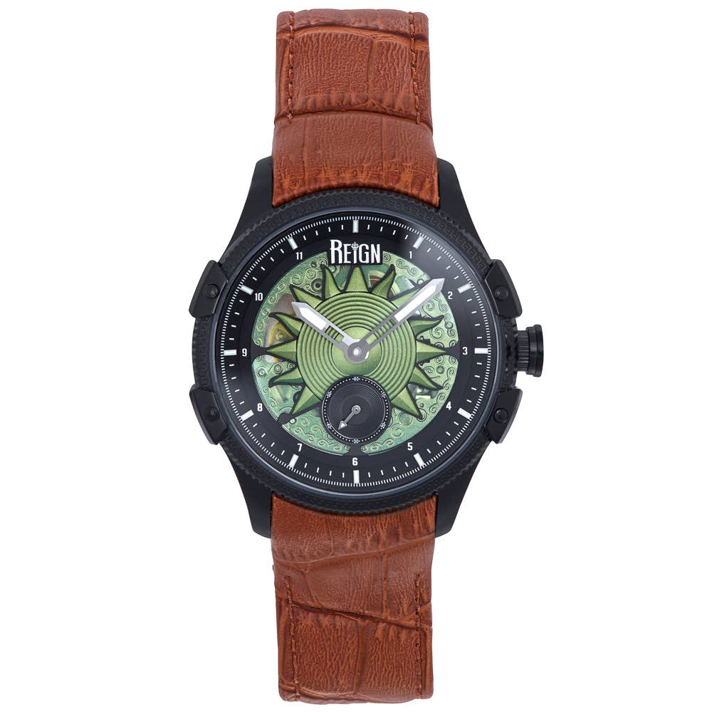 Reign Solstice Men's Automatic Skeleton Leather Watch
