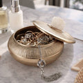Decorative Box - Gold Metal Round with Stone On Lid, 6 in.