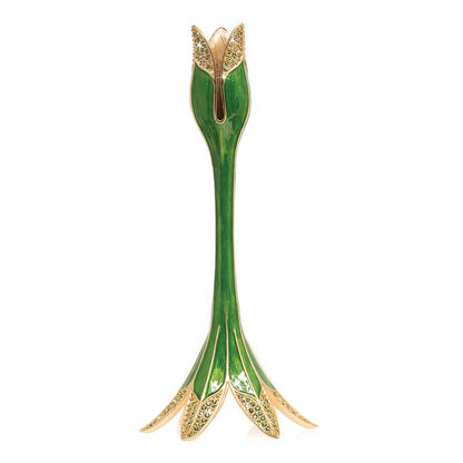 Jay Strongwater Abraham Tulip Green Candlestick Holder, Leaf Swarovski Crystal Enamel Gold-Finished