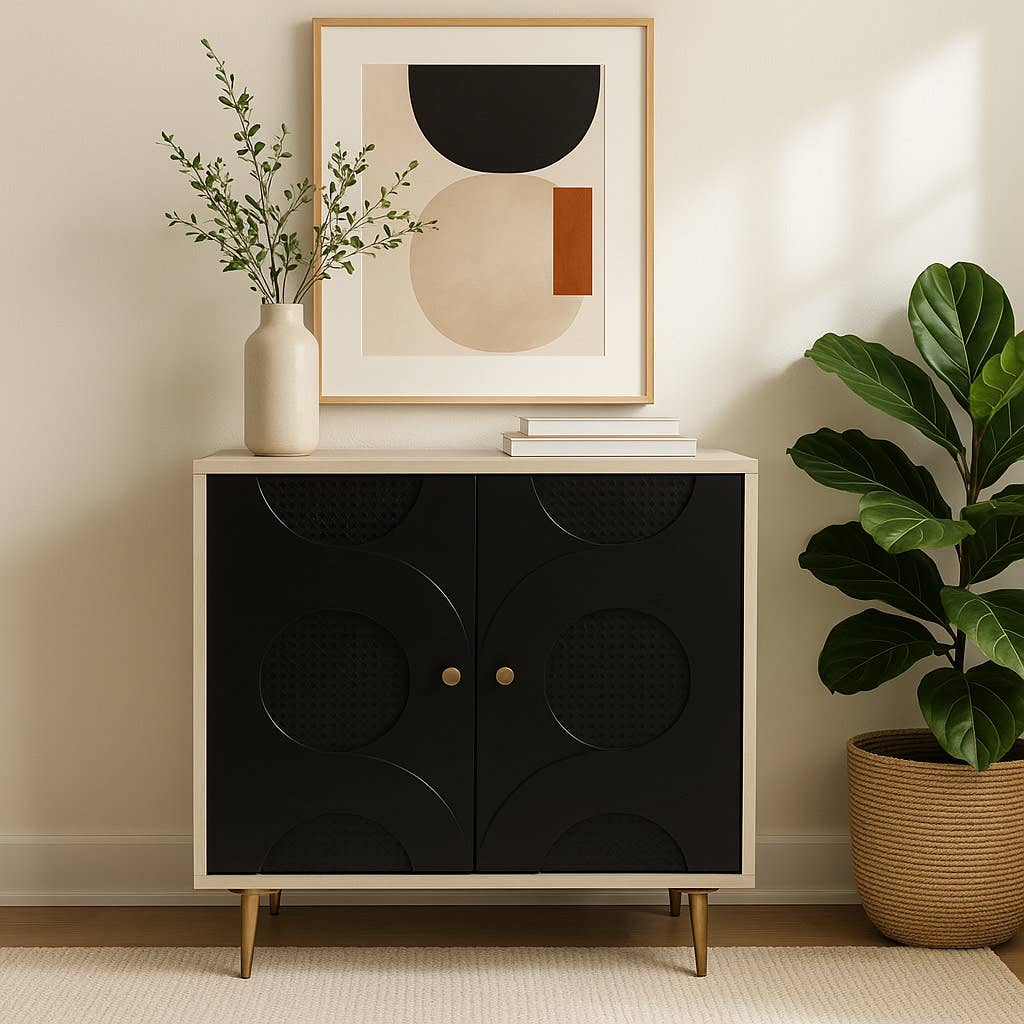 Cabinet - White Wash Wood Two Tone Textured Circle, 31 in.