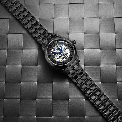 Stuhrling Original Winchester 3964 Men's Automatic Skeleton Watch, 42mm, Black Bezel, Black Link Bracelet