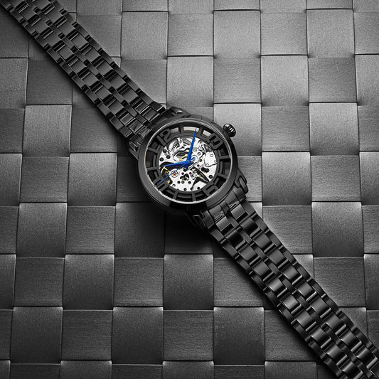 Stuhrling Original Winchester 3964 Men's Automatic Skeleton Watch, 42mm, Black Bezel, Black Link Bracelet