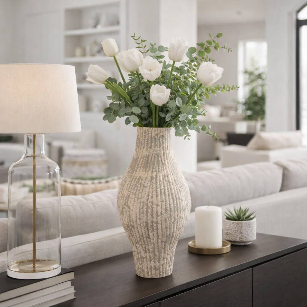 Decorative Vase - Gray Ceramic Elegant Curvy, 20 in.