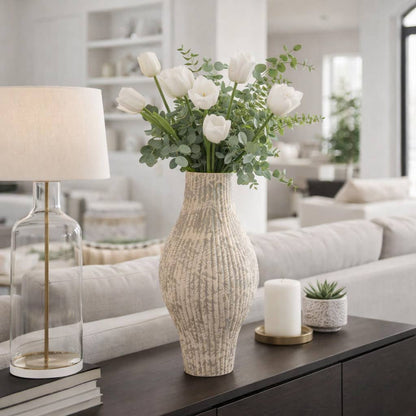 Decorative Vase - Gray Ceramic Elegant Curvy, 20 in.