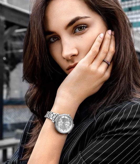 Stuhrling Original Aria 3908 Women's Quartz Watch, 40mm, Silver Dial, Silver-Tone Stainless Steel Bracelet, Multifunction Display