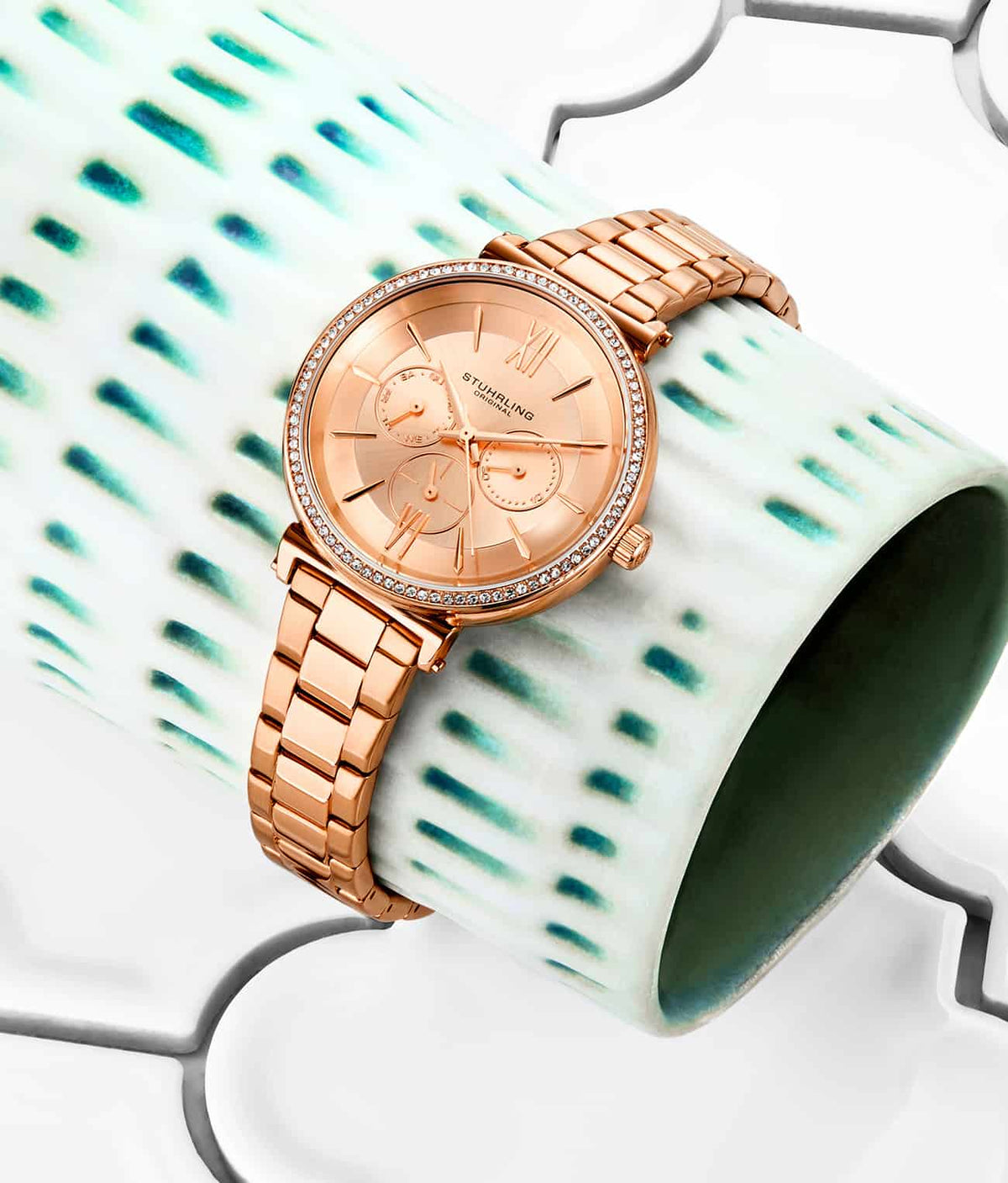 Stuhrling Original Aria 3908 Women's Quartz Watch, 40mm, Rose Gold-Tone Dial, Multifunction Display