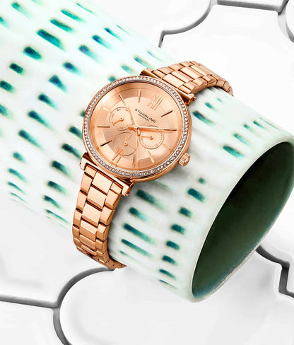 Stuhrling Original Aria 3908 Women's Quartz Watch, 40mm, Rose Gold-Tone Dial, Multifunction Display