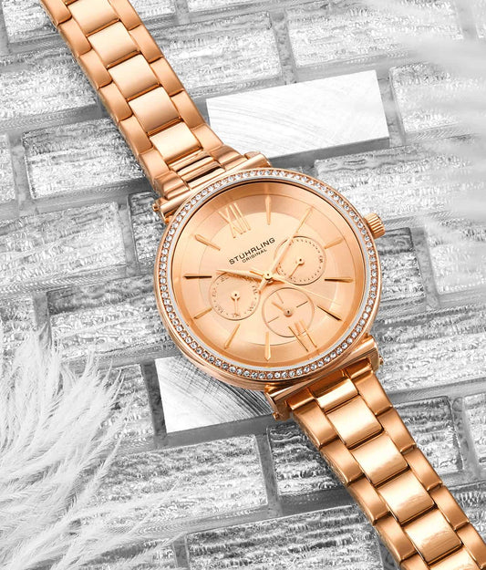 Stuhrling Original Aria 3908 Women's Quartz Watch, 40mm, Rose Gold-Tone Dial, Multifunction Display