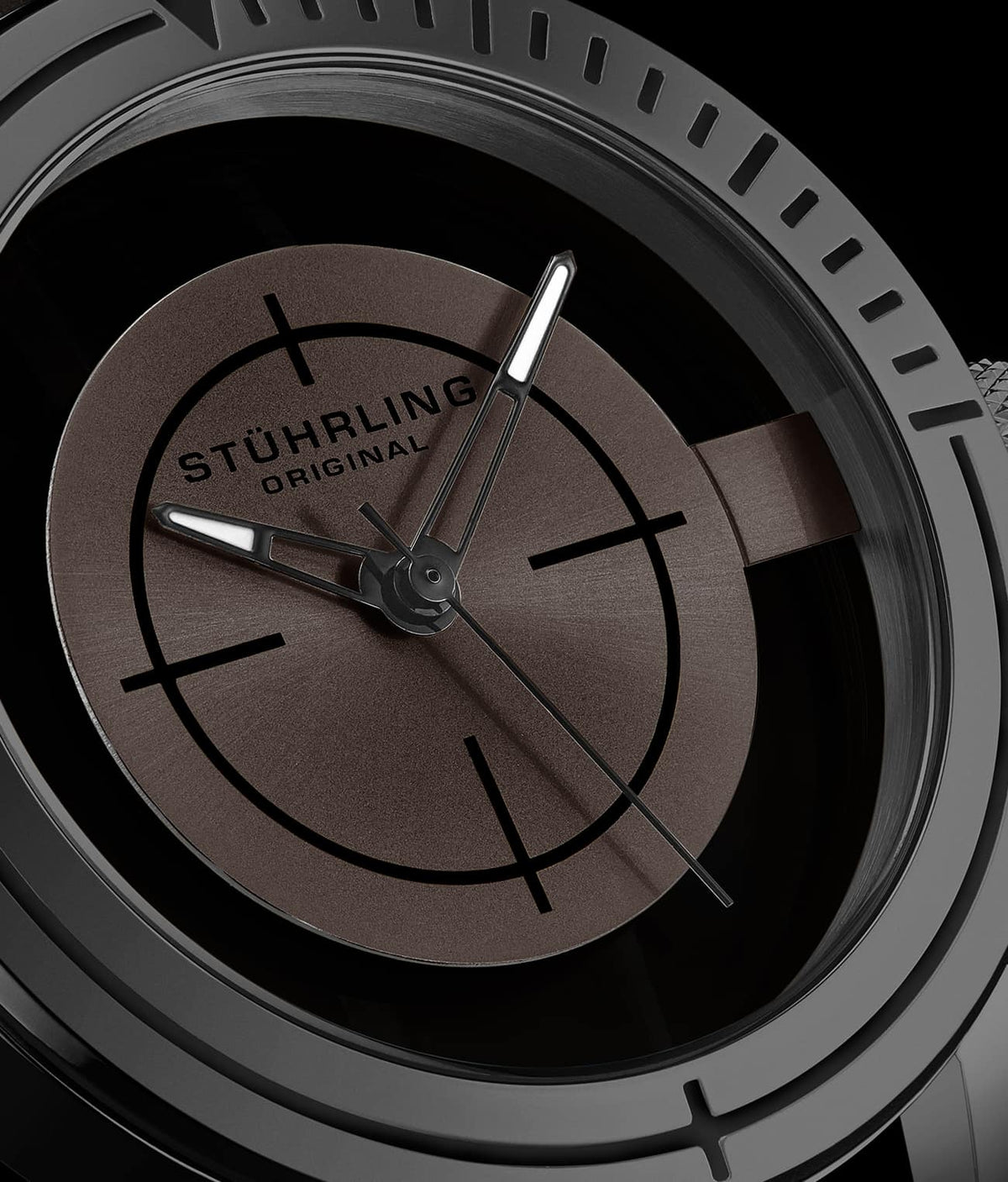 Stuhrling Original Sniper Men's Quartz Aviator Watch, 42mm, Grey Dial, Black Rubber Strap