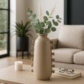 Decorative Vase - Tan Ceramic with Side Detailing, 18 in.