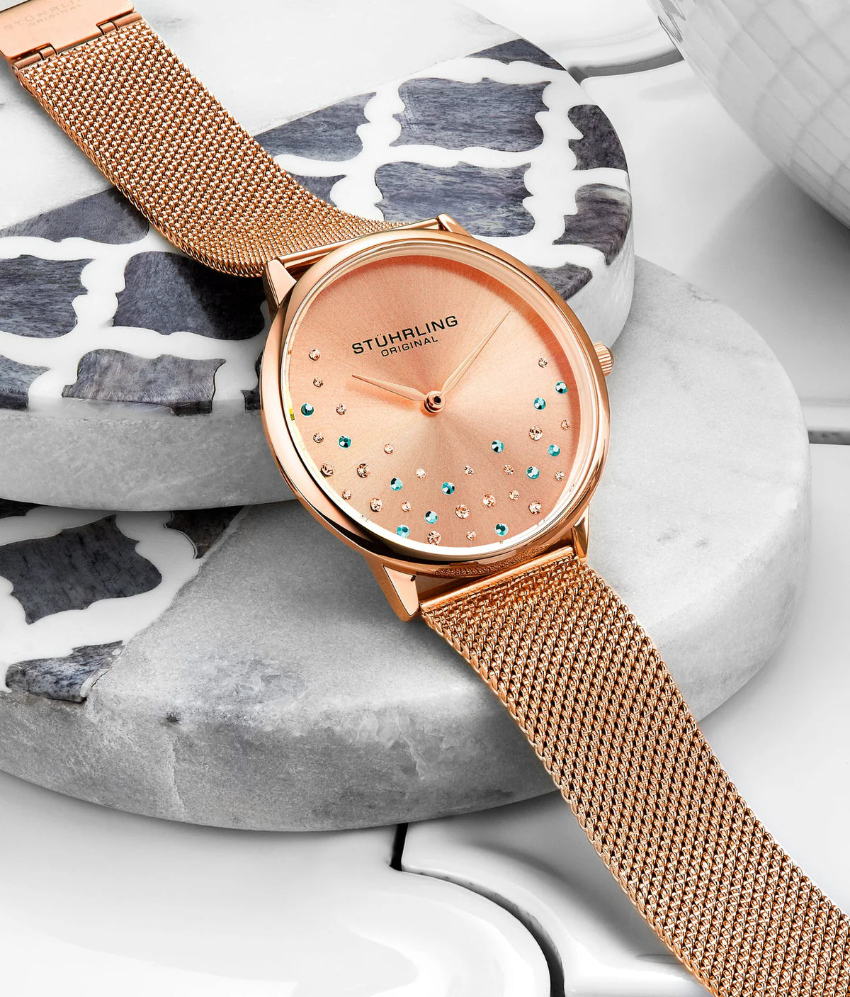 Stuhrling Original Symphony 3928 Women's Quartz Watch, 35mm, Rose Gold-Tone Dial, Rose Gold-Tone Mesh Bracelet
