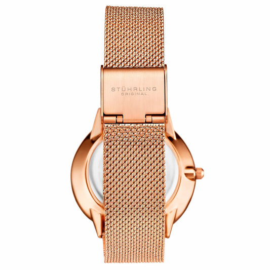 Stuhrling Original Symphony 3928 Women's Quartz Watch, 35mm, Blue Dial, Rose Gold-Tone Mesh Bracelet