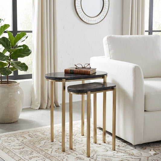 Side Table Set of 2 - Black Quartz Top Nesting, 22/24 in.
