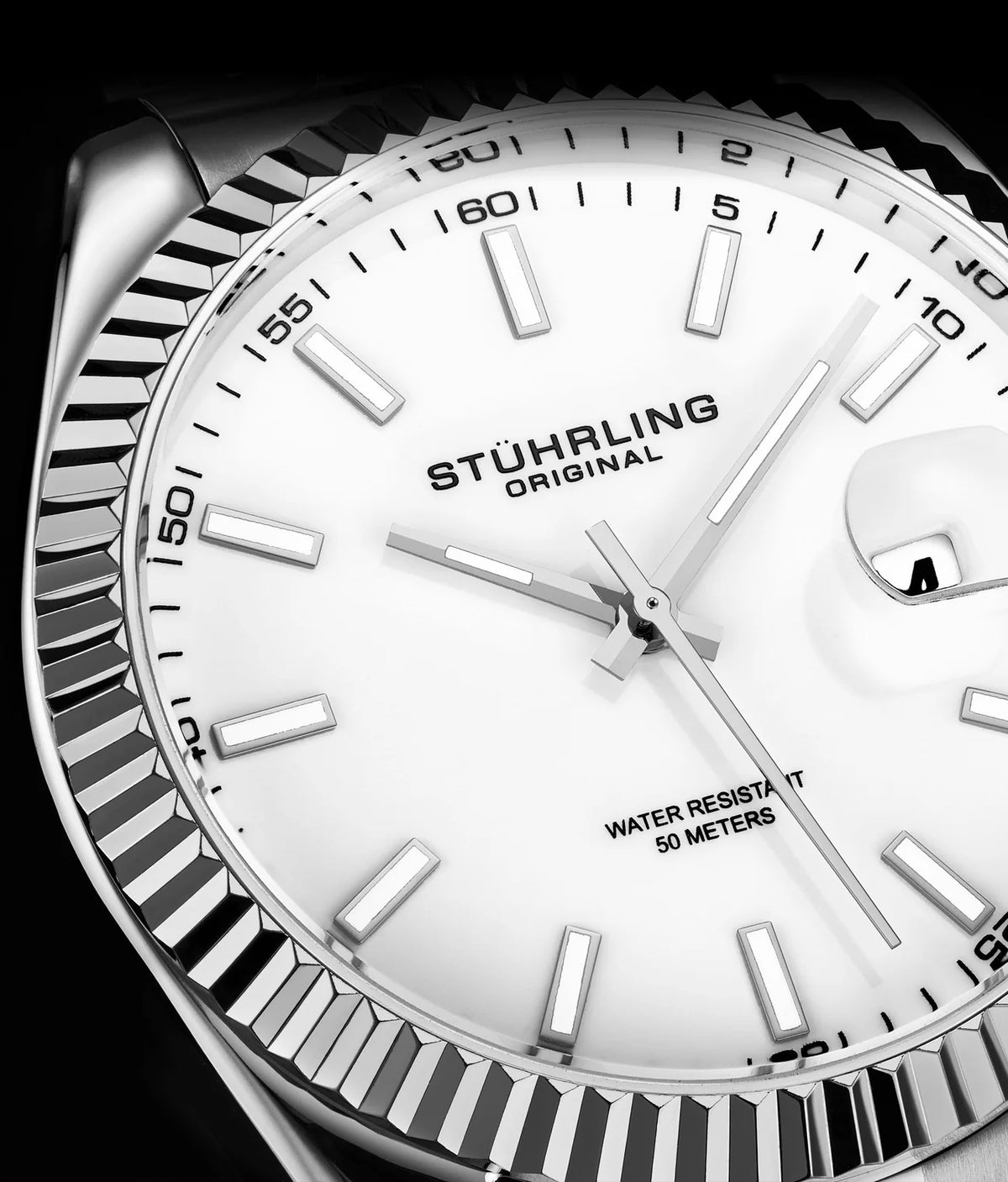 Stuhrling Original Lineage Men's Quartz Classic Watch, White Dial, Silver Bezel, Silver Bracelet