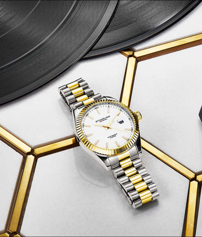 Stuhrling Original Lineage Men's Quartz Classic Watch, 42mm, White Dial, Gold-Tone Bracelet