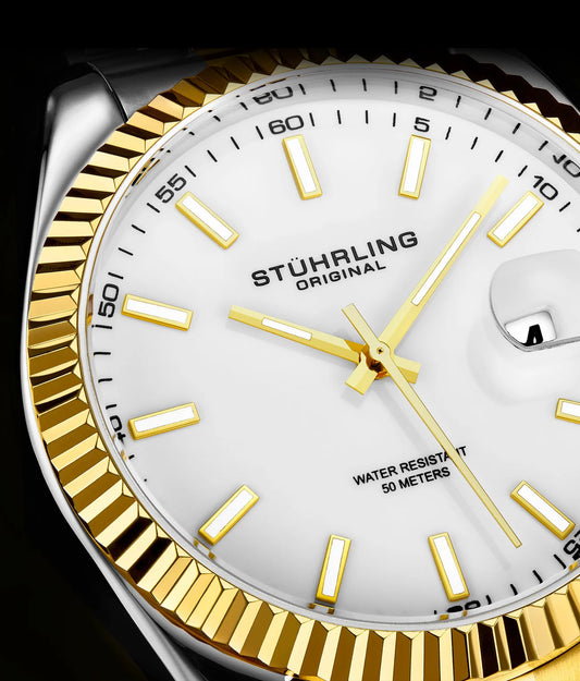 Stuhrling Original Lineage Men's Quartz Classic Watch, 42mm, White Dial, Gold-Tone Bracelet
