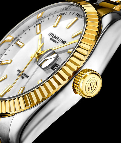 Stuhrling Original Lineage Men's Quartz Classic Watch, 42mm, White Dial, Gold-Tone Bracelet