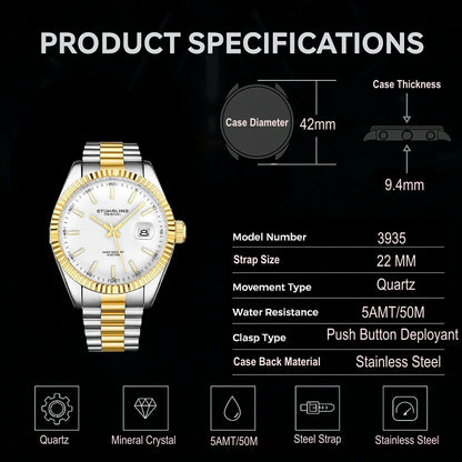 Stuhrling Original Lineage Men's Quartz Classic Watch, White Dial, Silver Bezel, Silver Bracelet