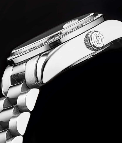 Stuhrling Original Lineage Women's Quartz Watch, 31mm, Silver Mother-of-Pearl Dial, Silver-Tone Stainless Steel Bracelet, Crystal-Accented Bezel