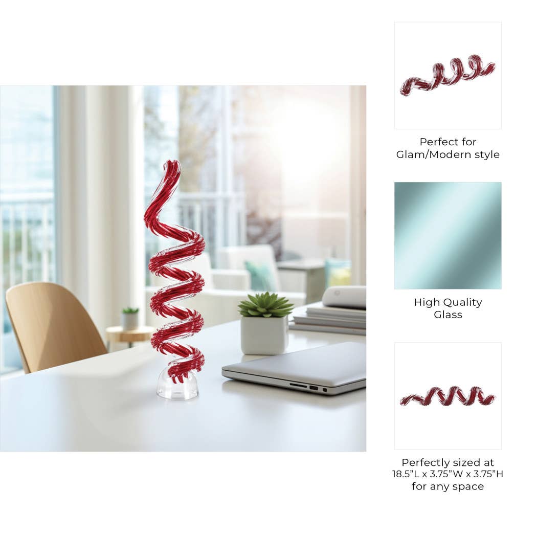 Decorative Sculpture - Red Glass Spiral Ribbon, 19 in.