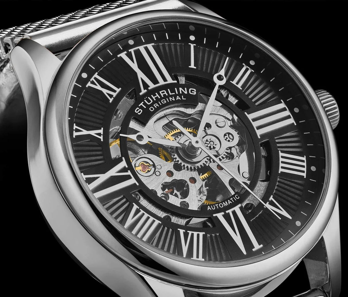 Stuhrling Original Atrium Men's Automatic Skeleton Watch, 42mm, Silver Case