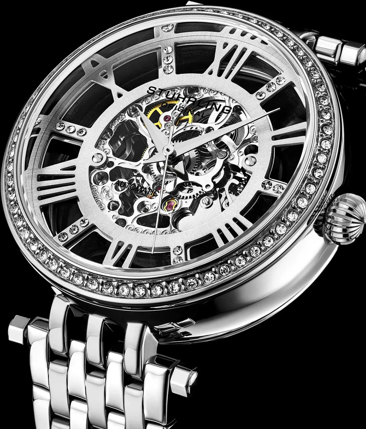 Stuhrling Original Delphi Women's Automatic Skeleton Watch, 38mm, Silver-Tone Stainless Steel Bracelet, Skeleton Dial