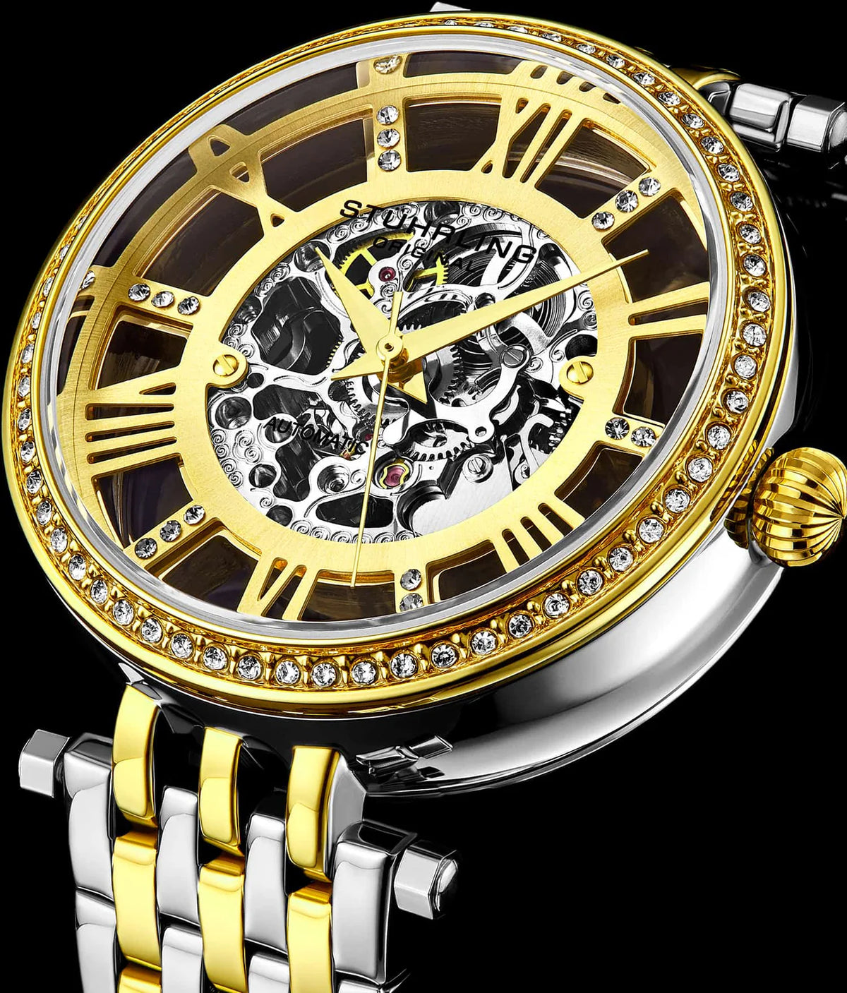 Stuhrling Original Delphi 3944 Women's Automatic Watch, 38mm, Two-Tone Gold & Silver Bracelet, Skeleton Dial