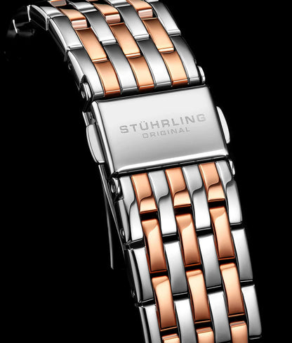 Stuhrling Original Delphi 3944 Women's Automatic Skeleton Watch, 38mm, Two-Tone Rose Gold & Silver Bracelet, Skeleton Dial