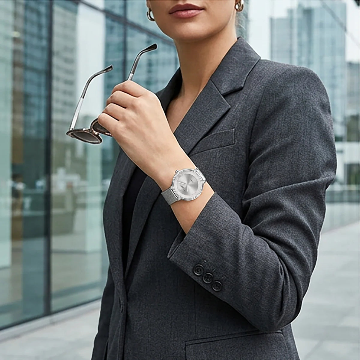 Stuhrling Original Symphony 3946 Women's Quartz Watch, 37mm, Silver-Tone Mesh Bracelet, Diamond Accents