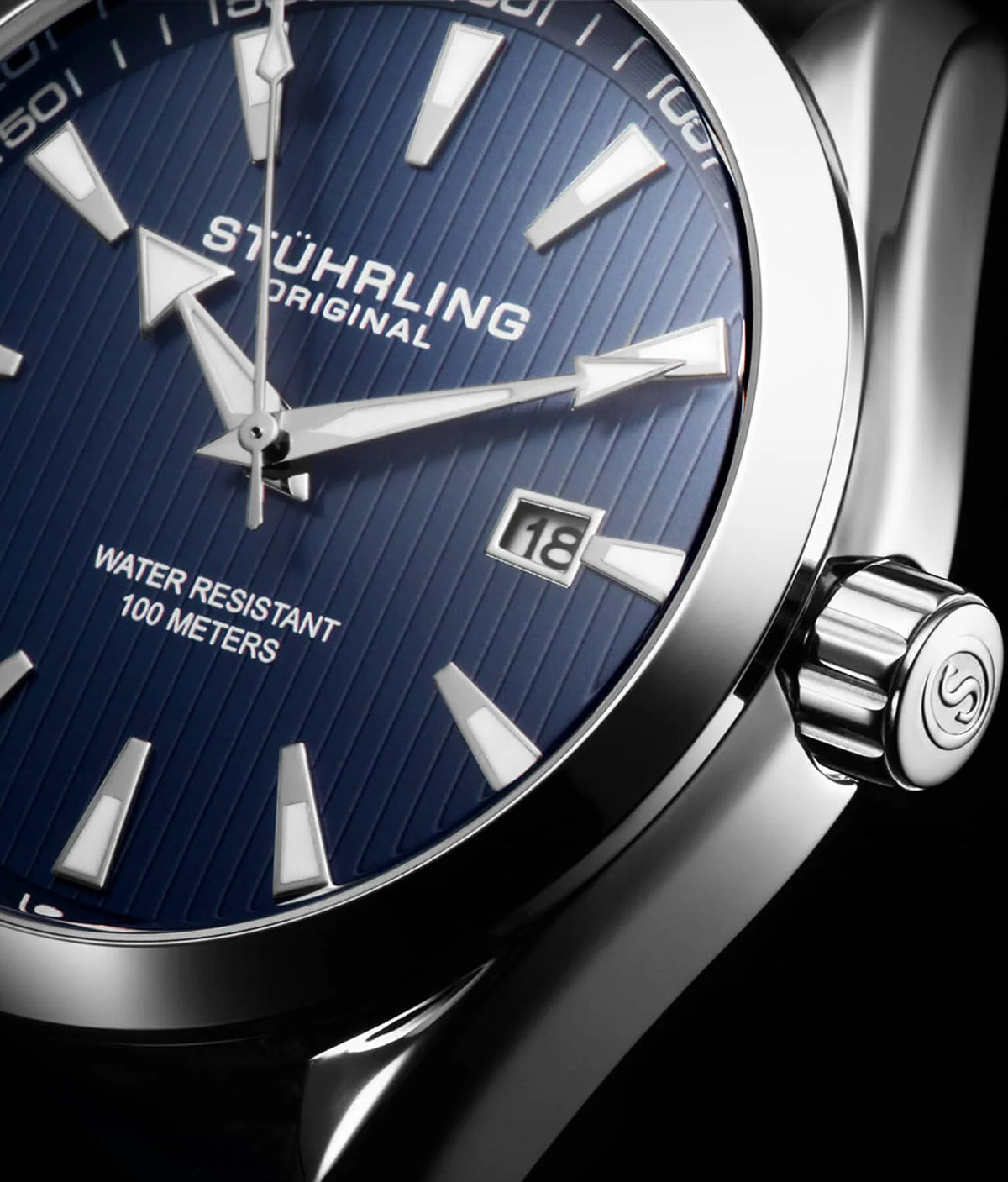 Stuhrling Original Symphony 3953 Men's Quartz Watch, Blue Dial, Silver Bezel, Silver Bracelet