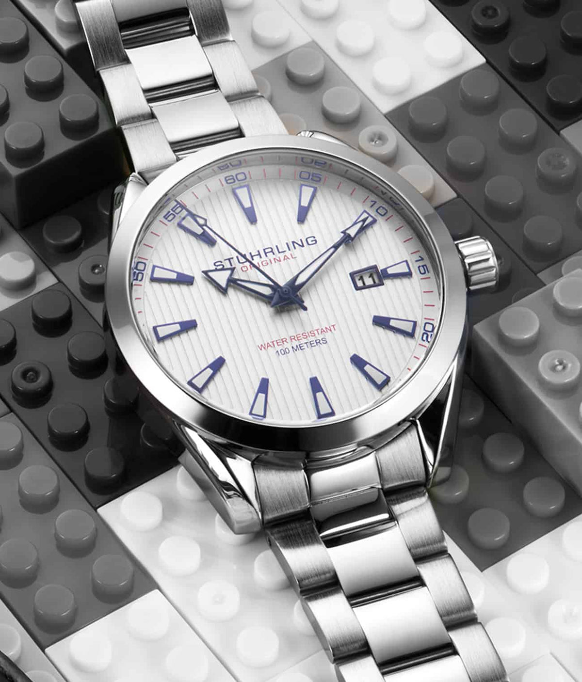Stuhrling Original Symphony 3953 Men's Quartz Watch, Silver Dial, Silver Bracelet