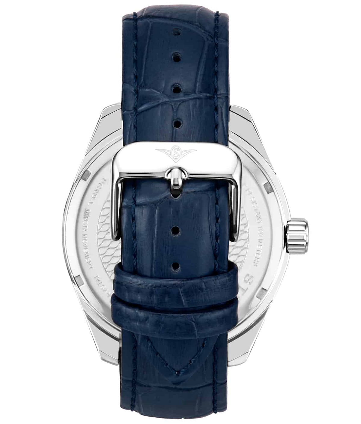 Stuhrling Original Symphony 3953 Men's Quartz Watch, Blue Dial, Silver Bezel, Blue Alligator Embossed Leather Strap