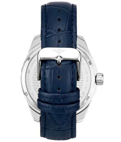 Stuhrling Original Symphony 3953 Men's Quartz Watch, Blue Dial, Silver Bezel, Blue Alligator Embossed Leather Strap