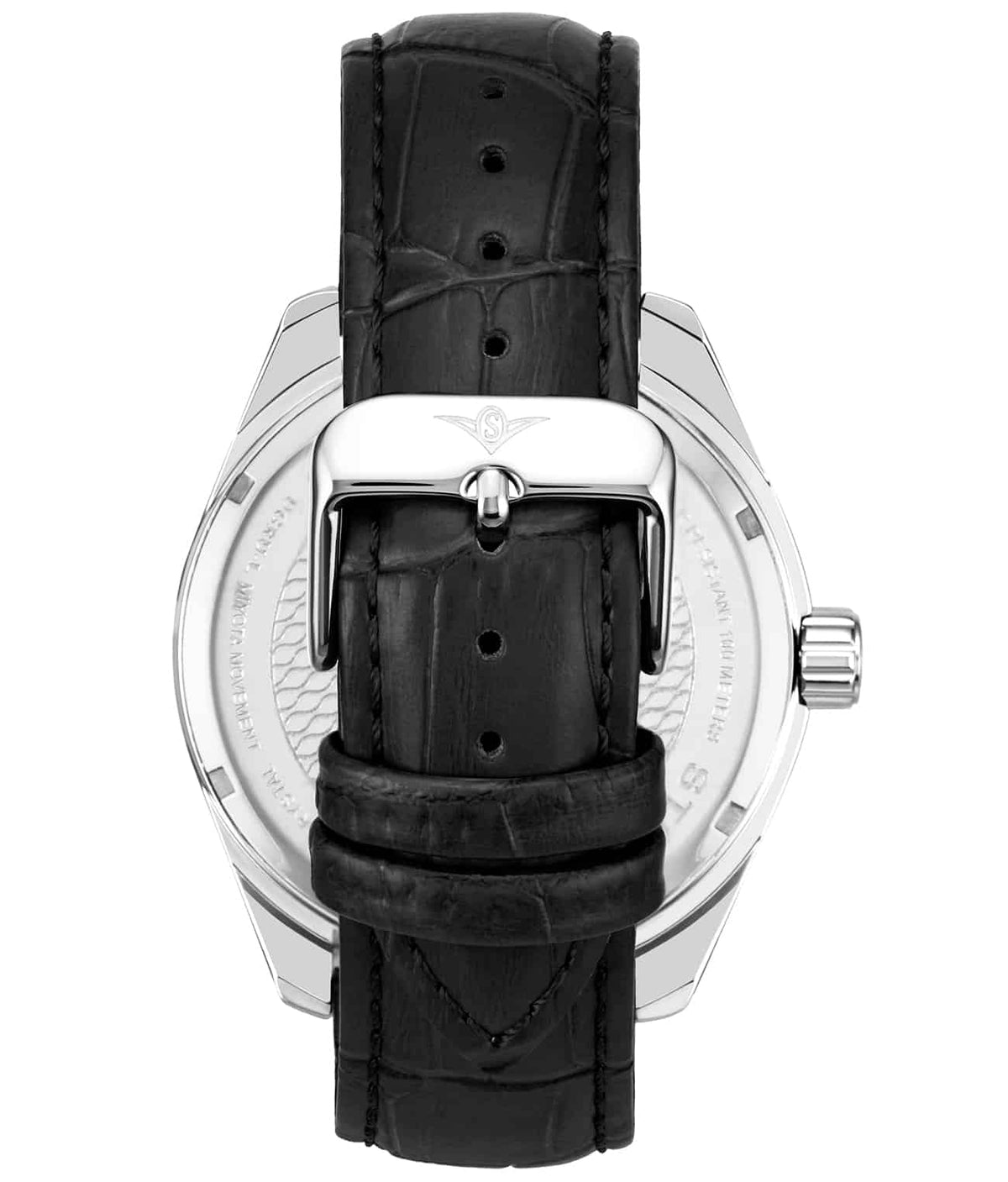 Stuhrling Original Symphony 3953 Men's Quartz Watch, White Dial, Silver Bezel, Black Alligator Embossed Leather Strap